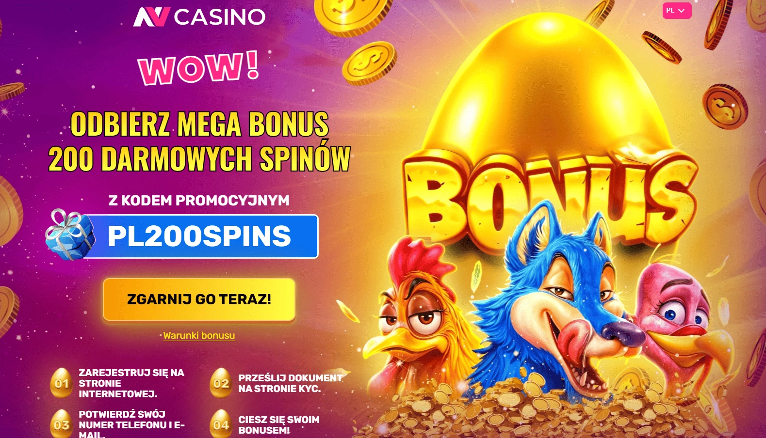 NV Casino bonus: Ekskluzywne 200 darmowych spinów na Chicken Chase